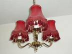 Brass Ceiling Light with 3 Arms & Red Lamp Shades,  with....